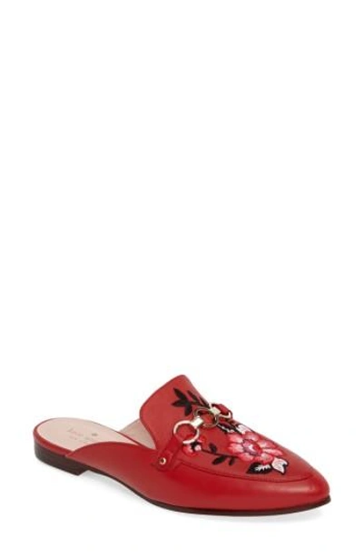 Shop Kate Spade Canyon Embroidered Loafer Mule In Maraschino Red Nappa