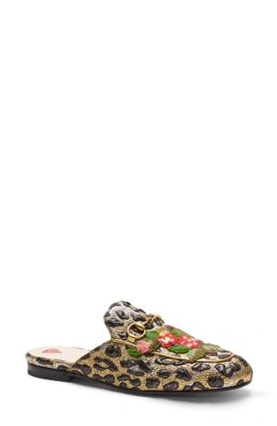 Shop Gucci Princetown Embroidered Mule Loafer In Leopard