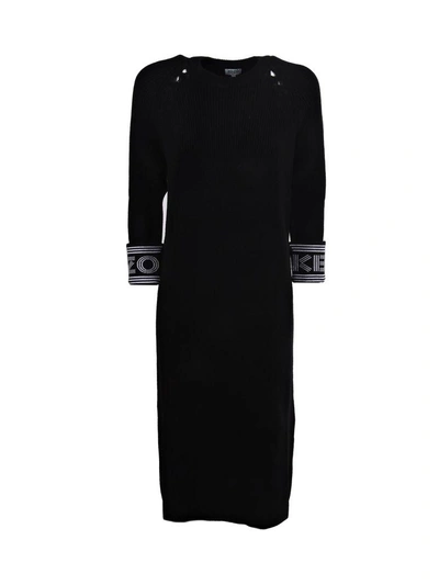 Shop Kenzo Rib-knit Midi Dress In Black