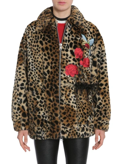 Shop Ainea Leopard Print Eco Fur In Multicolor