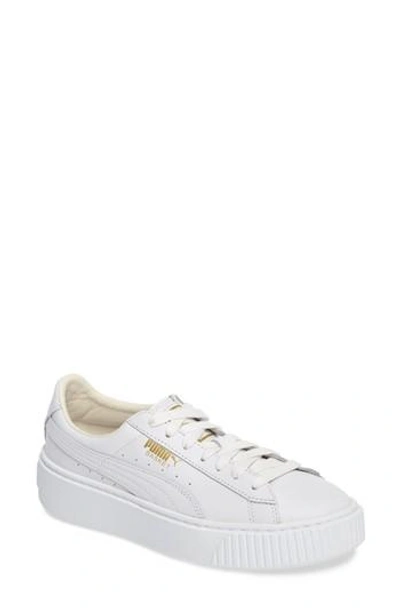 Shop Puma Basket Platform Sneaker In White/ Gold
