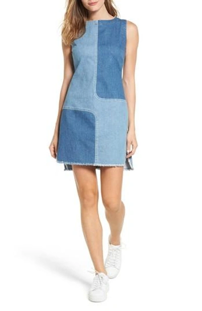 Shop Ag The Indie Two Tone Denim Dress In Blue Mystery-patched