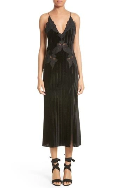 Shop Jonathan Simkhai Lace Applique Crinkled Velvet Dress In Black