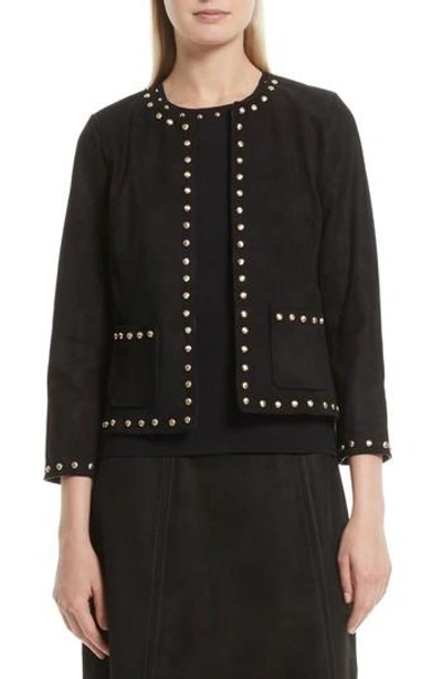 Shop Kate Spade Studded Suede Jacket In Black