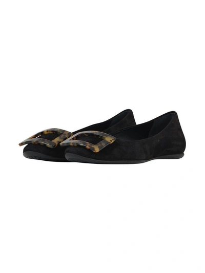 Shop Roger Vivier Black Suede Ballet Flats