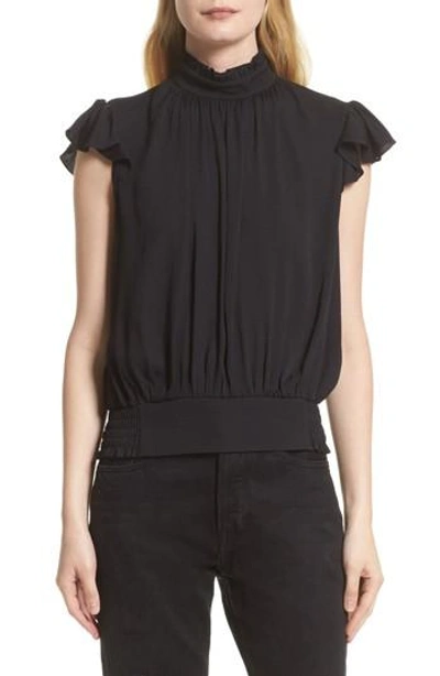 Shop Frame Smocked Ruffle Blouse In Noir