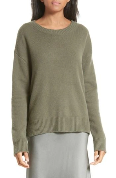 Shop Vince Lace Up Cashmere Pullover In Olivewood