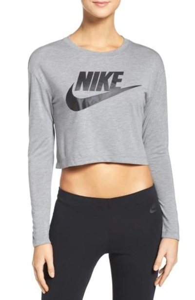 Shop Nike Sportswear Graphic Crop Tee In Carbon Heather/ Anthracite