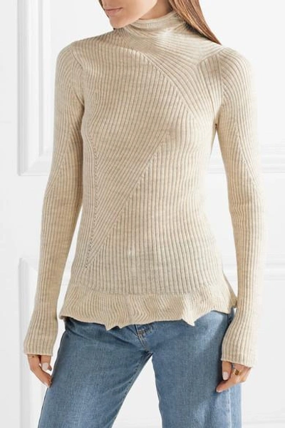 Shop Acne Studios Rosie Paneled Ribbed Merino Wool Turtleneck Sweater In Ecru