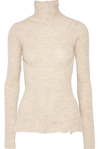 Shop Acne Studios Rosie Paneled Ribbed Merino Wool Turtleneck Sweater In Ecru
