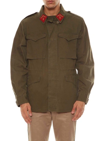 Shop Gucci Jacket With Print And Embroidery In Military Green-multi