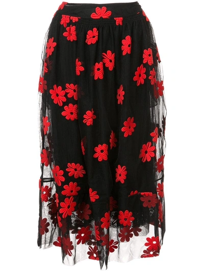 Shop Simone Rocha Floral Skirt In Black