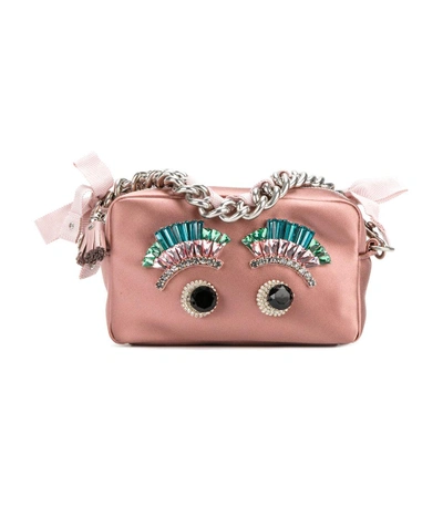 Shop Anya Hindmarch Pink Diamante Eyes Chain Clutch Bag