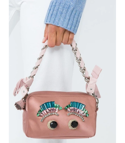 Shop Anya Hindmarch Pink Diamante Eyes Chain Clutch Bag