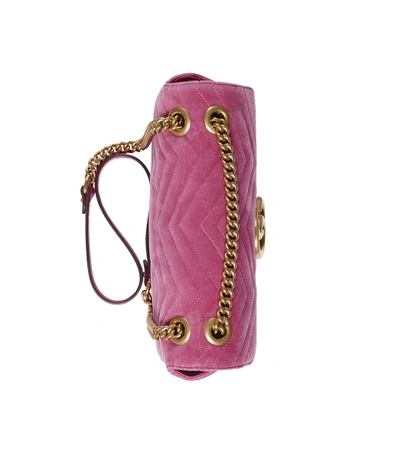 Shop Gucci Pink Gg Marmont Chevron Velvet Shoulder Bag