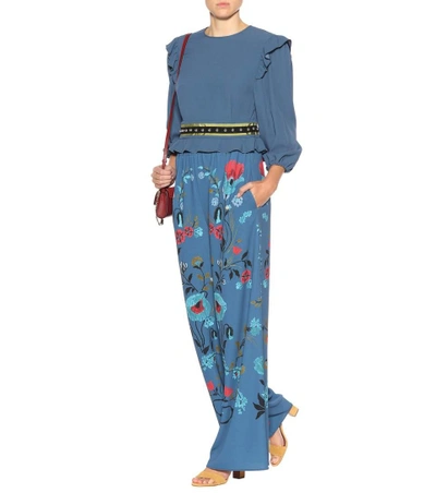 Shop Red Valentino Floral-printed Crêpe Trousers