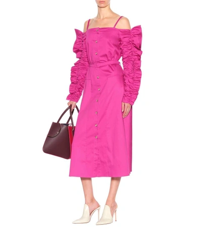 Shop Anna October Stretch-cotton Cold-shoulder Dress In Pink