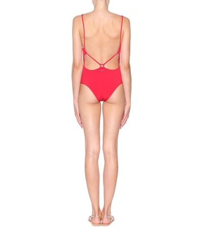 Shop Stella Mccartney Scalloped Swimsuit In Red