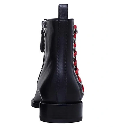 Shop Alexander Mcqueen Braided Leather Ankle Boots In Blk/red