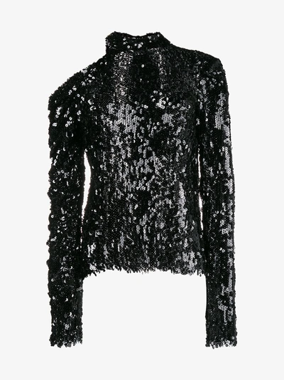 Shop Magda Butrym Sequin-embellished Top In Black