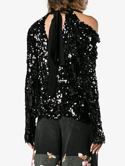 Shop Magda Butrym Sequin-embellished Top In Black