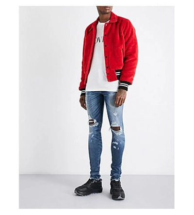 Shop Amiri Striped-trims Cotton Bomber Jacket In Red