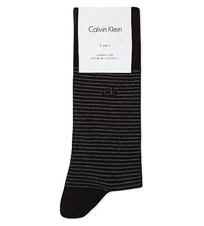 Shop Calvin Klein Striped Cotton-blend Socks Two Pack In Blk