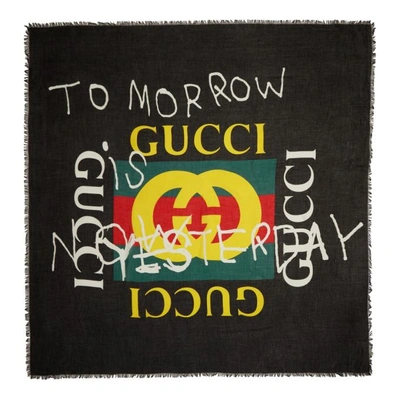Shop Gucci Black Tomorrow Logo Shawl In 1000 Black