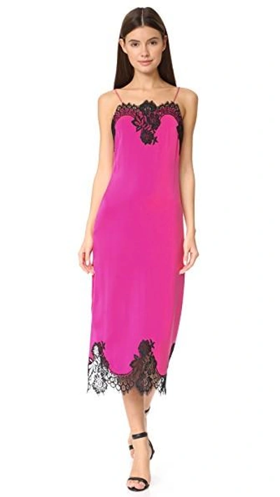 Shop Alice And Olivia Luna Side Slit Slip Dress In Fuchsia/black