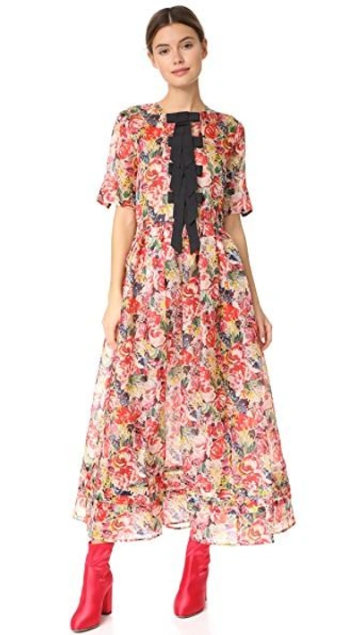 Shop Ganni Seneca Silk Dress In Multicolor