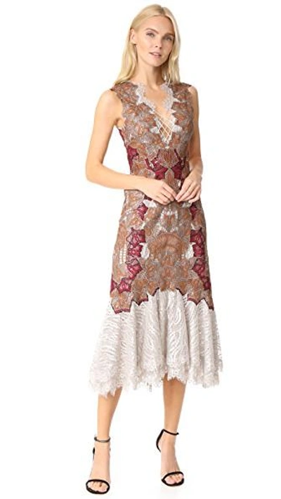 Shop Jonathan Simkhai Dimensional Applique Lace Up Trumpet Dress In Silver Combo