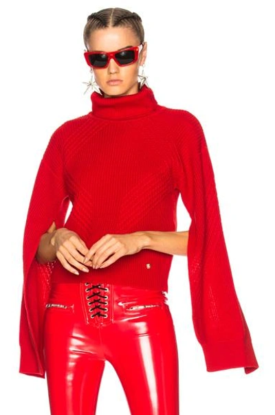 Shop Versace Slit Sleeve Turtleneck Sweater In Red. In Spark Red