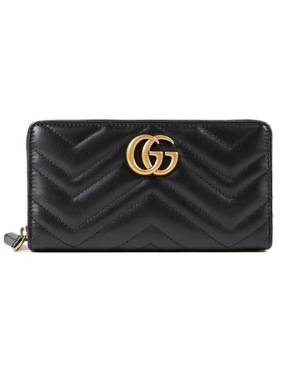 Shop Gucci Gg Marmont Zip Around Wallet In Black