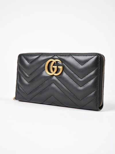 Shop Gucci Gg Marmont Zip Around Wallet In Black