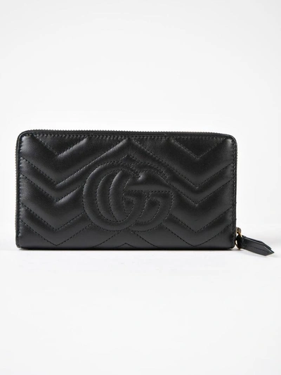 Shop Gucci Gg Marmont Zip Around Wallet In Black
