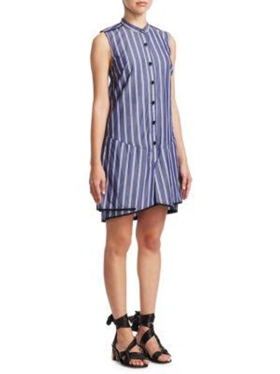Shop Proenza Schouler Stripe Cotton Flared Dress In White Blue Stripe