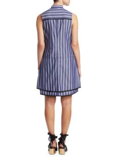 Shop Proenza Schouler Stripe Cotton Flared Dress In White Blue Stripe