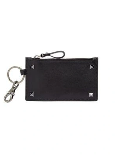 Shop Valentino Zip Leather Card Holder In Black