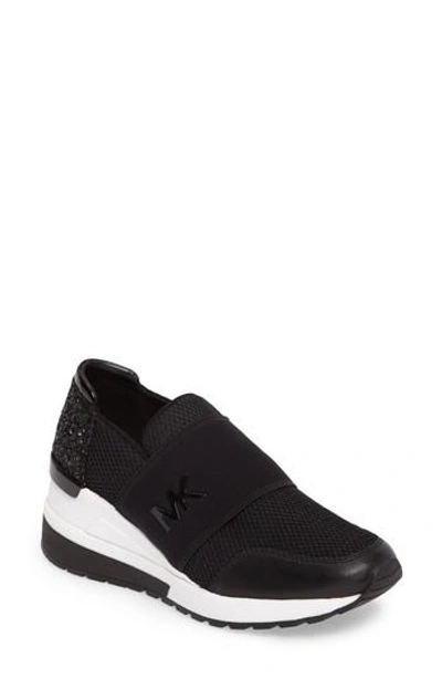 Shop Michael Michael Kors Women's  Felix Slip-on Glitter Sneaker In Black