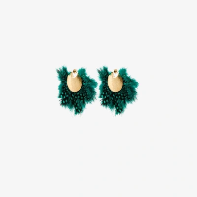 Shop Katerina Makriyianni Feather Hoop Earrings In Green
