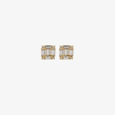 Shop Shay Yellow And Gold Studded 18kt Diamond Square Stacked Baguette Stud Earrings In Metallic