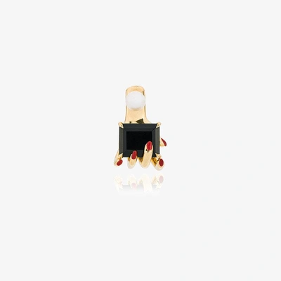 Shop Anissa Kermiche Gold-plated Manipulée Onyx Pearl Earring In Metallic