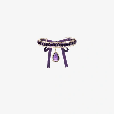 Shop Rosantica Leva Pendant Cage Choker In Pink/purple