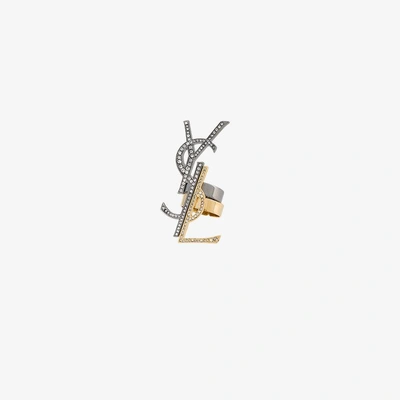 Shop Saint Laurent Monogramme Destructure Ring Set In Metallic