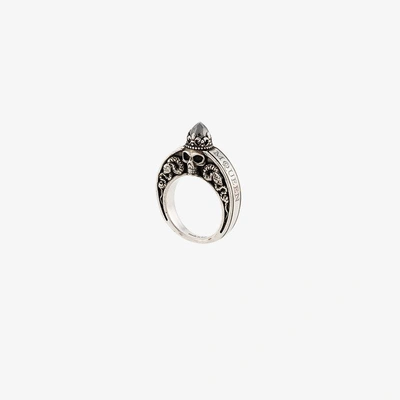 Shop Alexander Mcqueen Engraved Skull Ring In Metallic