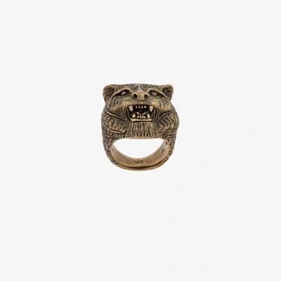 Shop Gucci Brass Feline Motif Ring In Metallic