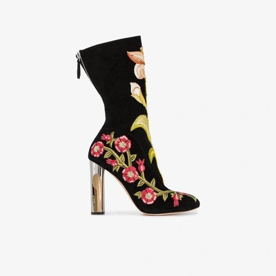 Shop Alexander Mcqueen Medieval Embroidered Boots With Bicolour Sculpted Heel In Black