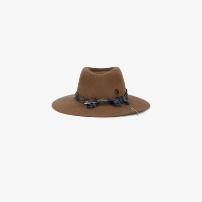Shop Maison Michel Pierre Ribbon Hat With Safety Pin In Brown