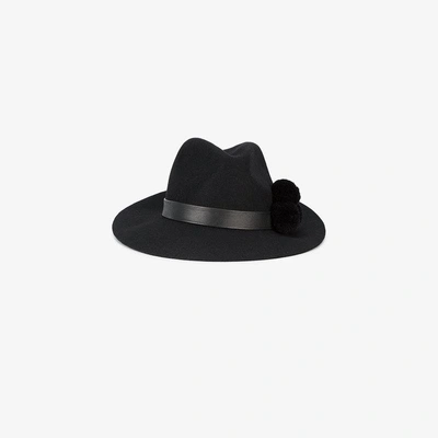 Shop Yosuzi Malise Pom Pom Fedora Hat In Black