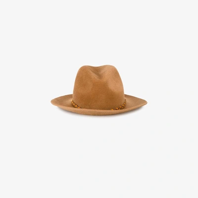 Shop Yosuzi Lexa Pom Pom Fedora Hat In Brown